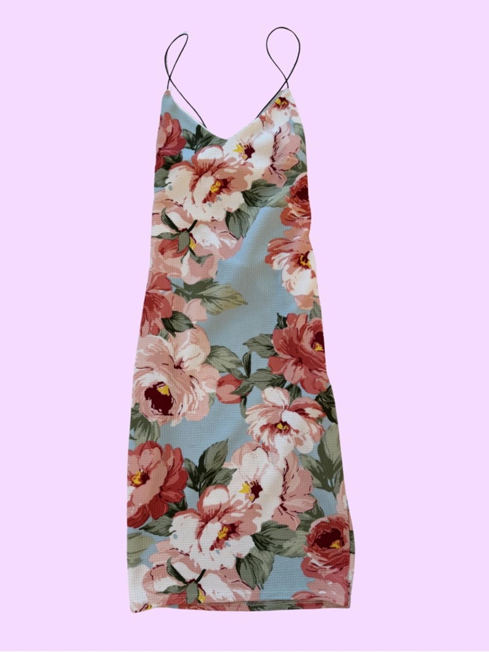 The Vintage Shop Pink and Blue Floral Dress With Crossed Back